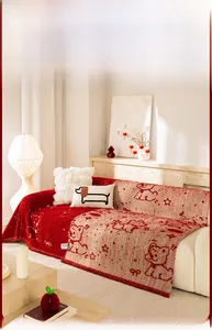 Detailed knit texture of cartoon bear sofa cover with jacquard design and 180x360cm size