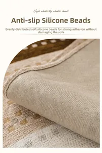 Detail of chenille sofa cover showing non-slip silicone particles on the grey backing