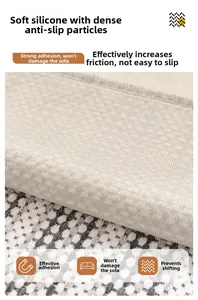 Macro detail of French chenille sofa cover with non-slip silicone backing and stitching