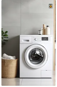 Close-up of machine washable chenille sofa cover being placed into a washing machine