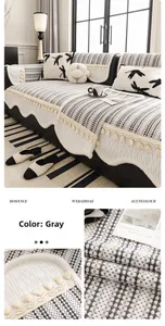 Macro shot of gray chenille sofa cover showing thick woven texture and non-slip bottom