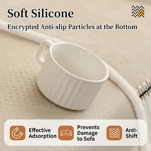 Non-slip chenille sofa cover with soft silicone anti-skid backing and beige texture