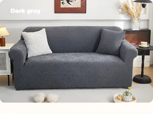 Detailed view of dark gray jacquard sofa cover with elegant European floral pattern