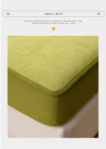 Detail van de groene chenille bankhoes met warmte-isolerend en reflecterend garen