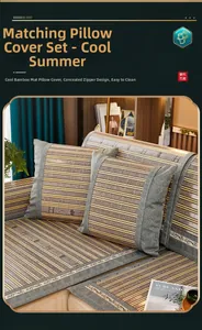 Détail de la housse de coussin en bambou carbonisé avec bordure grise et fermeture éclair
