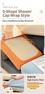 Détail de la housse d'assise en tissu jacquard avec bord élastique et texture tissée