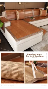 Texture détaillée d'un tapis de canapé en bambou avec bordure fleurie et sangle élastique