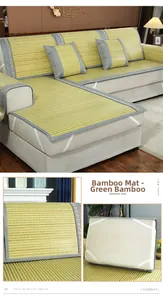 Détail du tapis de canapé en bambou vert avec texture fraîche et bandes élastiques