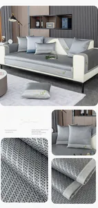 Detailed embroidery and woven ice silk texture on this gray summer cooling sofa mat