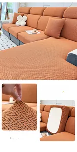 Detail of Vienna Pumpkin Orange chenille sofa cover showing high elastic fabric texture