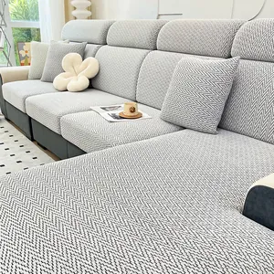 Modern Chenille High Stretch Sofa Cover Chevron Pattern Elastic Couch Slipcover Protective All Inclusive Furniture Protector