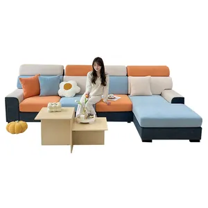 Housses de canapé extensibles gaufrées nordiques en patchwork bleu et orange