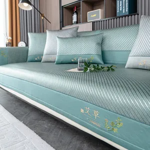 Summer Cooling Ice Vine Sofa Cushion Artemisia Fiber Mat Non-Slip Breathable Furniture Protector For Living Room Sofa Cover