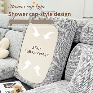 All-inclusive chenille sofa cover with 360-degree elastic fit and herringbone pattern