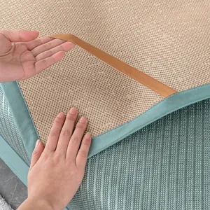 Bamboo cooling sofa mat with elastic strap and non-slip breathable mesh backing