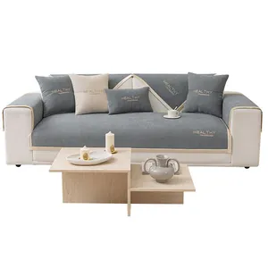 Chenille bankovertrek in grijs en beige met elegant borduurwerk voor moderne woonkamerdecor