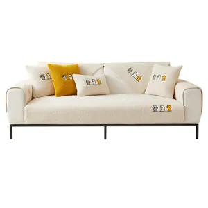Soft lamb wool winter sofa cover set with anti-slip backing and cute paw embroidery