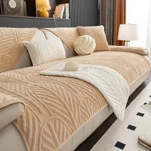 Winter Dik Warm Melkfluweel Bankkussen Gewatteerde Bladtextuur Antislip Meubelbeschermer Zachte Fleece Bankhoes
