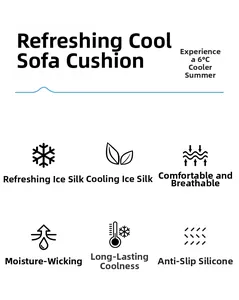 Features of cooling ice silk sofa mat showing breathable fabric and non-slip silicone base