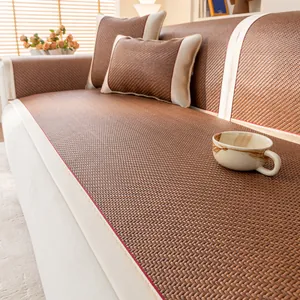 Alfombra de Sofá de Ratán PE Refrescante de Verano Funda Protectora de Muebles Tejida Antideslizante para Decoración del Hogar Almohadilla de Sofá Transpirable