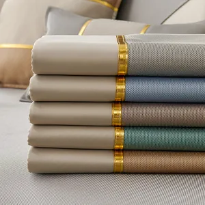 Breathable ice silk sofa cushion cover in five colors with golden decorative metal ribbon
