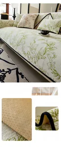 Housse de canapé en chenille avec motif feuilles vertes et envers antidérapant