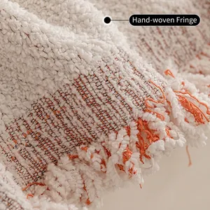 Housse de canapé en chenille respirante avec glands orange et texture tissée