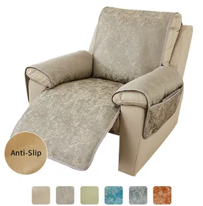 Close-up of anti-slip backing and textured fabric for reclining sofa cover with side pocket