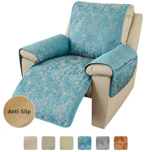 Detail showing anti-slip backing and variety of available colors for recliner covers