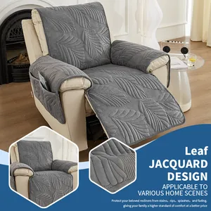 Copripoltrona reclinabile grigio scuro trapuntato con jacquard a foglia e tasca laterale