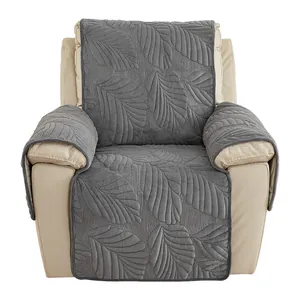Copripoltrona relax grigio scuro in morbido peluche con motivi a foglie in rilievo
