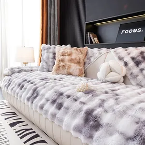 Winter Konijnenbont-Imitatie Bankhoes Antislip Pluche Kussen Gradiënt Tie-dye Bellenstructuur Warm Zachte Bankhanddoek Decoratie