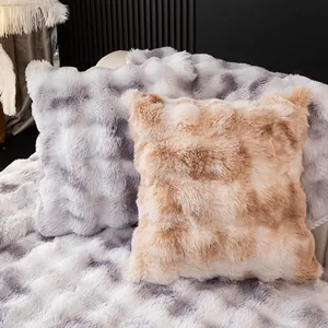 Pluche sofa kussen en plaid set van faux konijnenbont met gradiënt voor wintercomfort