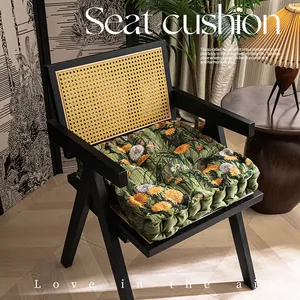 Vierkant Zitkussen Van Jacquard Fluweel Gewatteerd Verdikt Stoelkussen Voor Eetkamer Kantoor Vintage Bloemen Decoratief