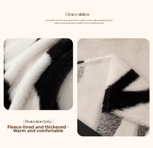 Detailed view of plush zebra stripe sofa cover fabric showing warm thick faux fur texture