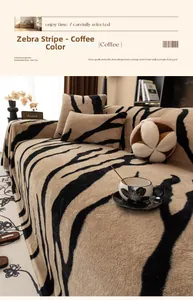Close-up of thick zebra-print bubble rabbit plush sofa cover and matching pillow