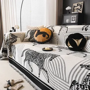 Chenille Sofaüberwurf Kratzfeste Schutzauslage Decke Mit Pferdemuster Und Quasten Für Modernes Wohnzimmer Heimdekor