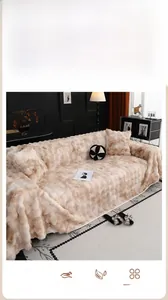 Detailed texture of thick tie-dye faux rabbit fur sofa cover with wave pattern