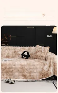 Detail showing the thick tie-dye rabbit plush texture and white lace trim of the sofa cover