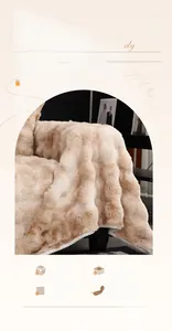 Close-up of thick tie-dye faux rabbit fur sofa cover showing high density plush texture