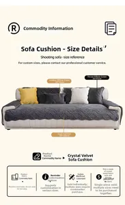 Detail view of grey quilted plush sofa cover with anti-slip silicone backing and pillows