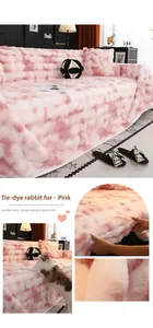 Detailed view of pink tie-dye faux rabbit fur sofa cover with thick plush texture