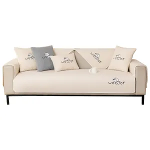 Lambswool sofa cushion set with cute puppy embroidery and plush anti-slip texture
