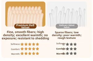 Macro comparison of high-density velvet fabric texture and fiber density for sofa cushions