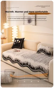 Close-up of thickened plush sofa cover with wave patterns and warm fleece texture