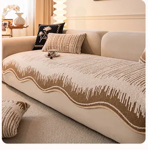 Detail of thick jacquard sofa cushion with wavy edges and abstract textured fabric
