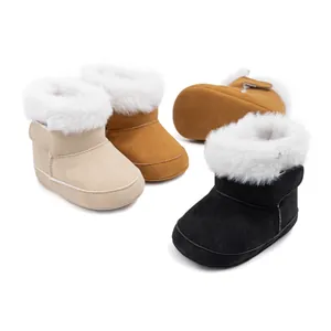 Bottes de Neige d'Hiver pour Bébé en Suédine Doublure Peluche Chaude Semelle Souple Chaussures de Premier Pas Auto-agrippant