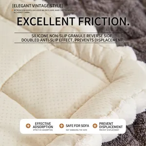 Thick plush sofa cushion featuring anti-slip silicone dots on back and white faux fur edges