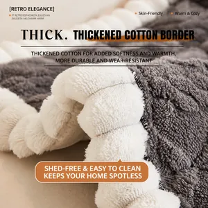 Thick plush sofa cushion featuring grey and white sheepskin texture with cotton piping
