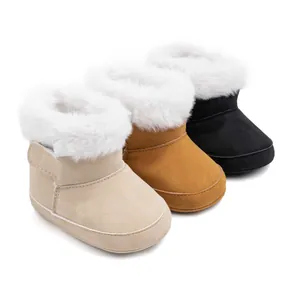 Bottes de neige pour bébé en abricot, beige et noir avec doublure chaude en fausse fourrure
